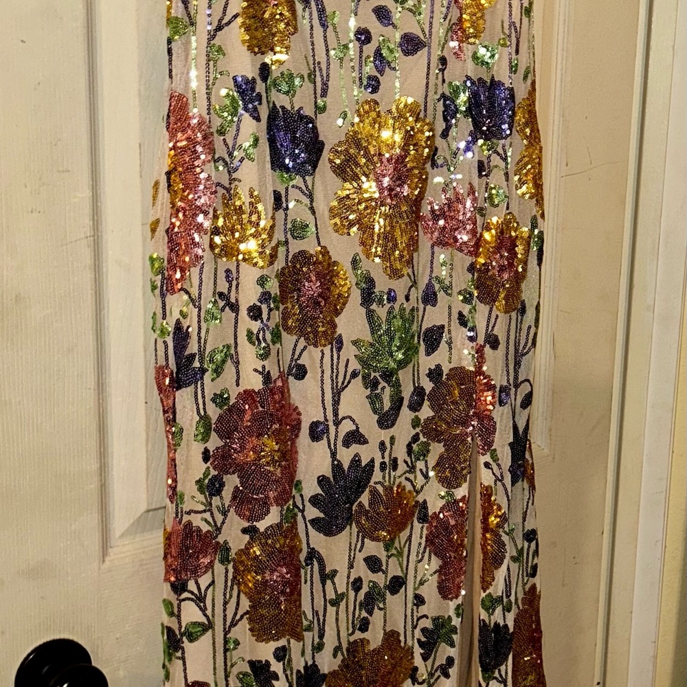 Faeriesty Luxe Floral Sequin Formal Maxi Dress with Side Slit Size xl - Picture 5 of 6